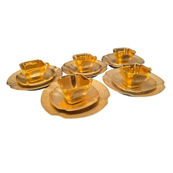 5 Arzberg Bavaria Tea Set Antique German Porcelain 24k Gold Platinum Medallion - Picture 10 of 10